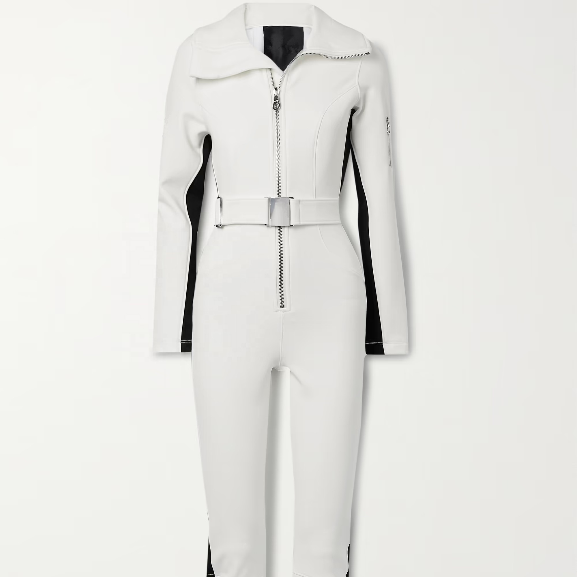 ZN-White color long zipper including waist belt one pieces winter wear women ski jumpsuit