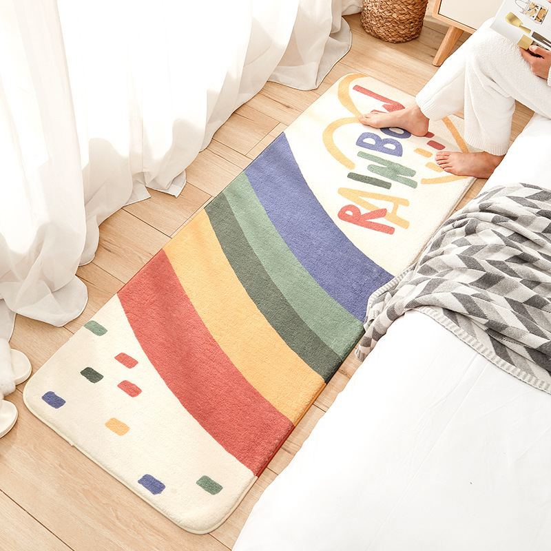 Rainbow pattern bedroom bedside cashmere non slip carpet cartoon home living room sofa rug