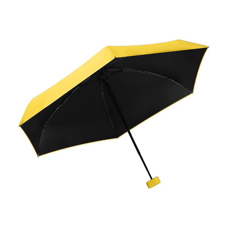 6-Folding Capsule Umbrella Outdoor Sunshade Umbrella Mini Black Coated Umbrella With Case