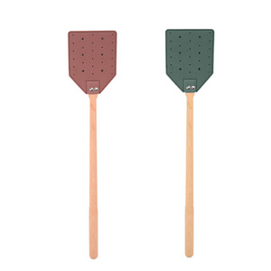 Solid Wood Extended Handle Fly Swatter Household Thickened Leather Mosquito Killing Racket