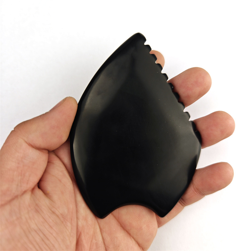 Black Bian Stone Facial Gua Sha Massage Tool Head Point Massager Facial Acupuncture Tool Gua Sha Bian Stone With Teeth