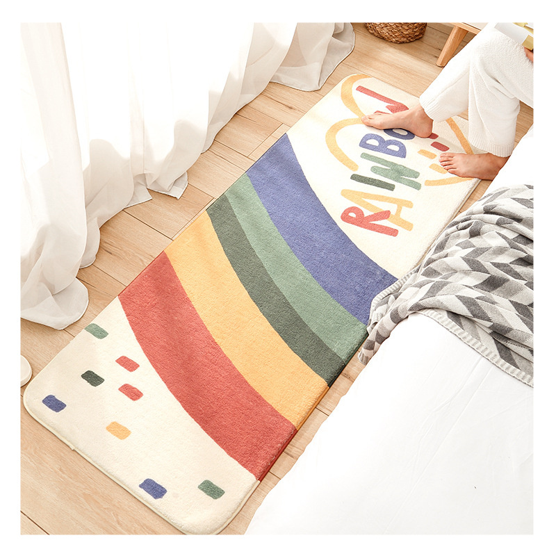 Rainbow pattern bedroom bedside cashmere non slip carpet cartoon home living room sofa rug