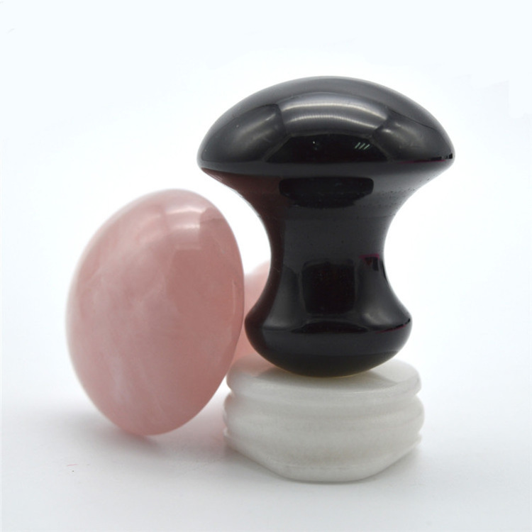 Obsidian And Rose Quartz Mushroom Shape Gua Sha Massage Tool Set