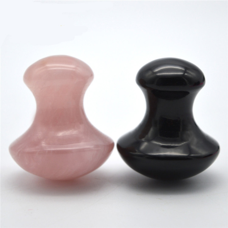 Obsidian And Rose Quartz Mushroom Shape Gua Sha Massage Tool Set