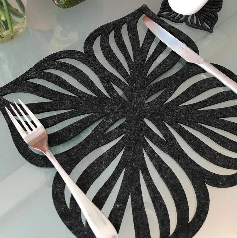 Custom Laser Cut 100% Polyester Thick Felt Placemats and Coasters Set for Glass Tables