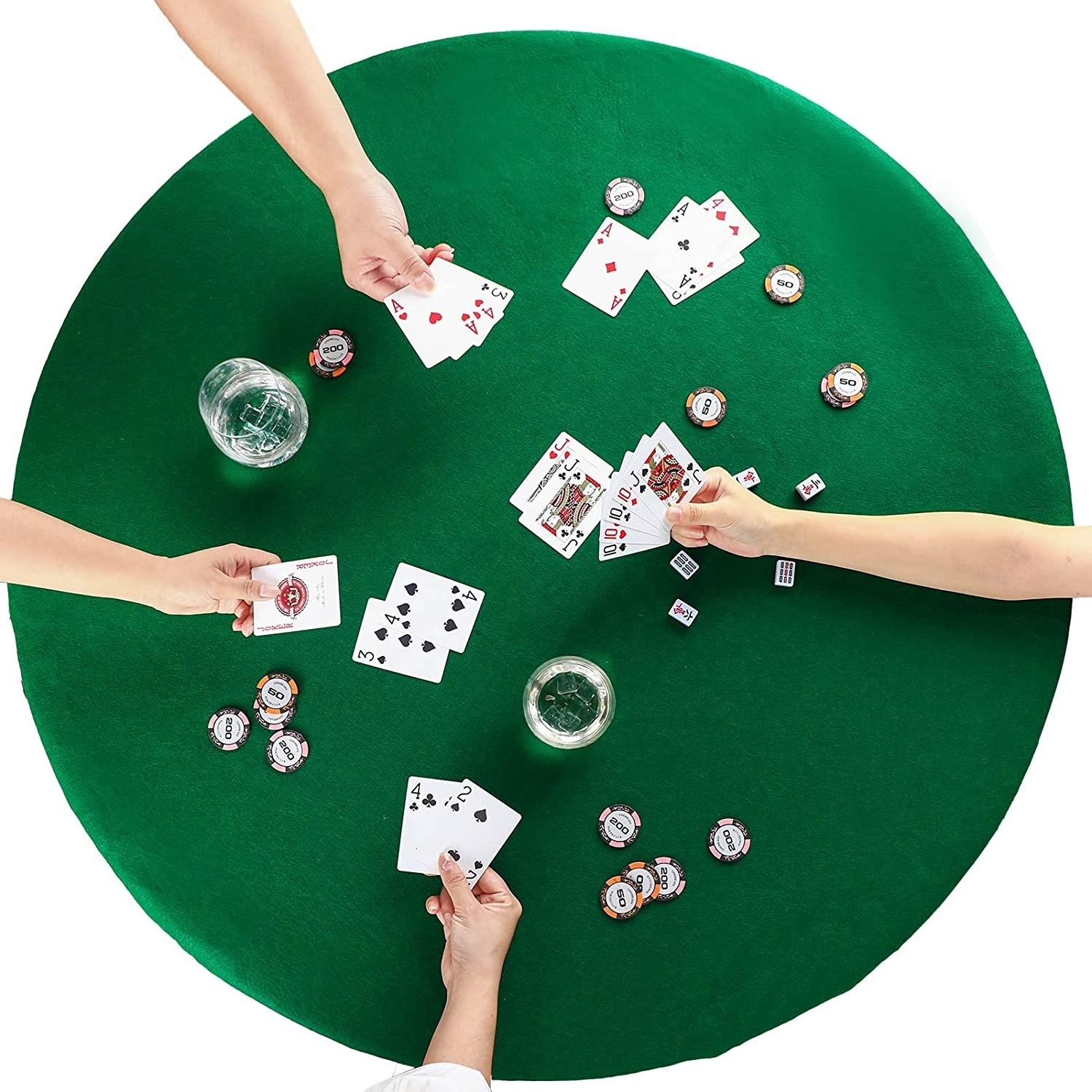 Green Round Felt Tablecloth Poker Table Cover with Elastic Band Fits 36-48 inch Round Tables and 36 inch Square Table