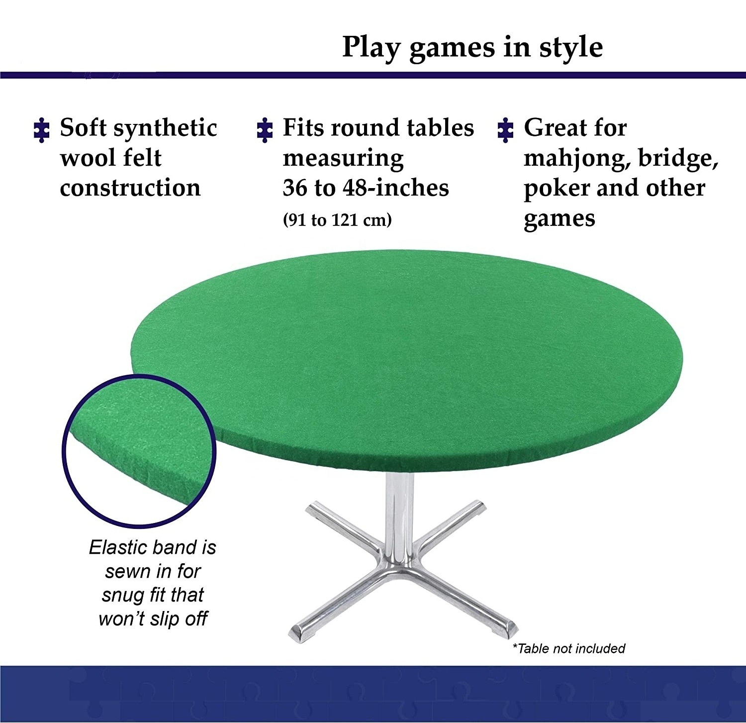 Elastic Band Design Round Green Noise Reduction and Anti-Slip Felt Game Table Cover for Playing Mahjong Poker Dominoes Puzzles