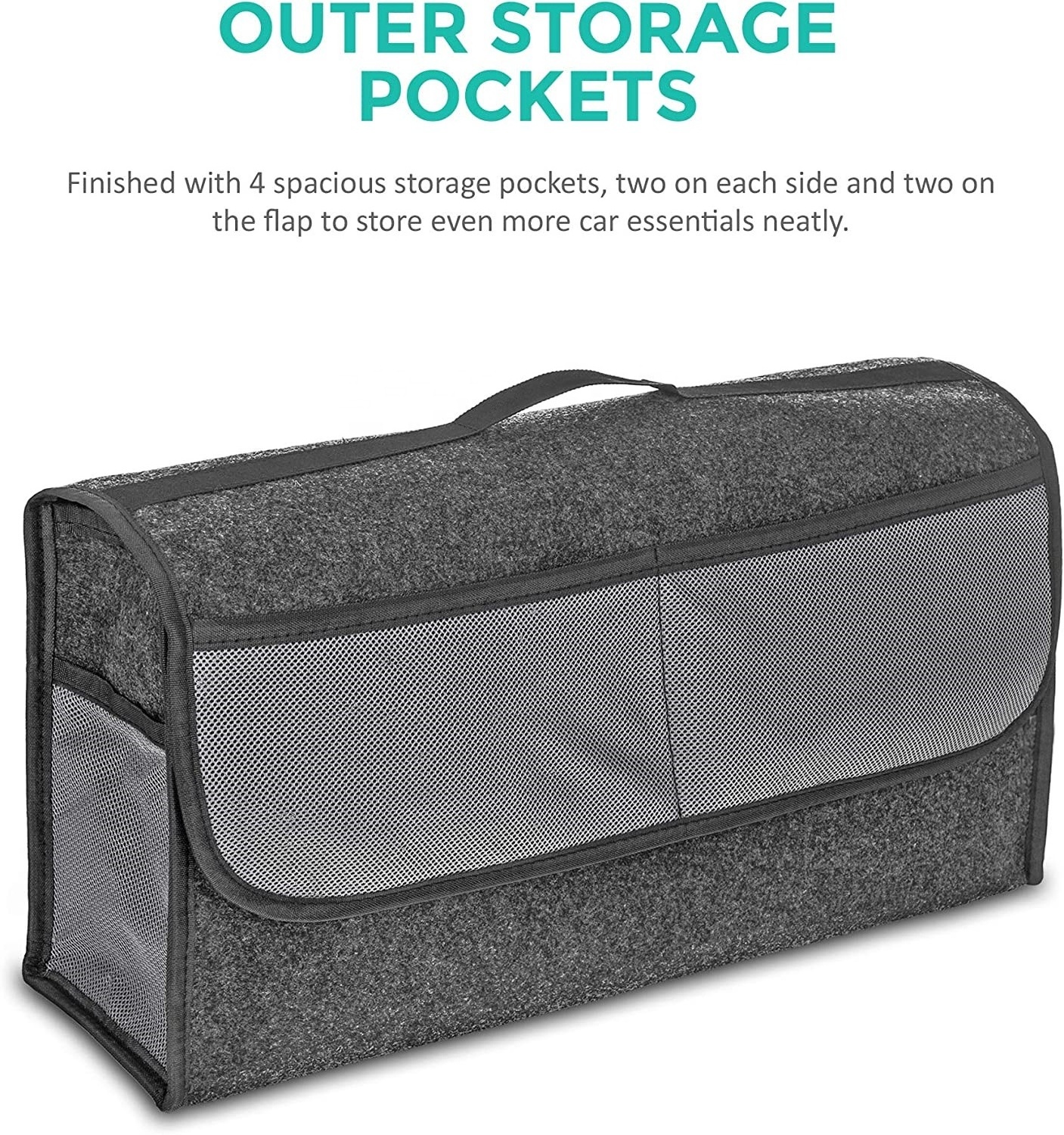 Portable Foldable Storage Box Felt Cloth Car Trunk Boot Organizer for Tools, Winter Accessories, Car Manuals and So On