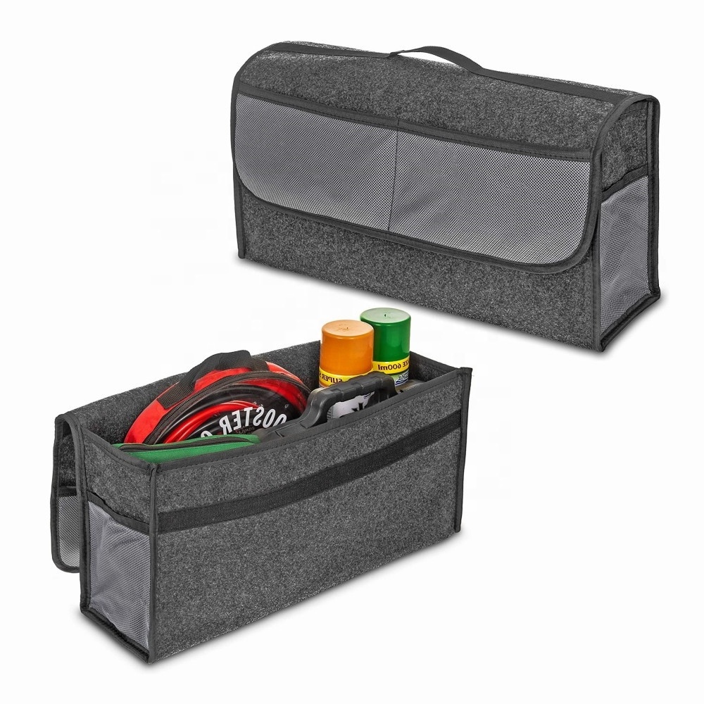 Portable Foldable Storage Box Felt Cloth Car Trunk Boot Organizer for Tools, Winter Accessories, Car Manuals and So On