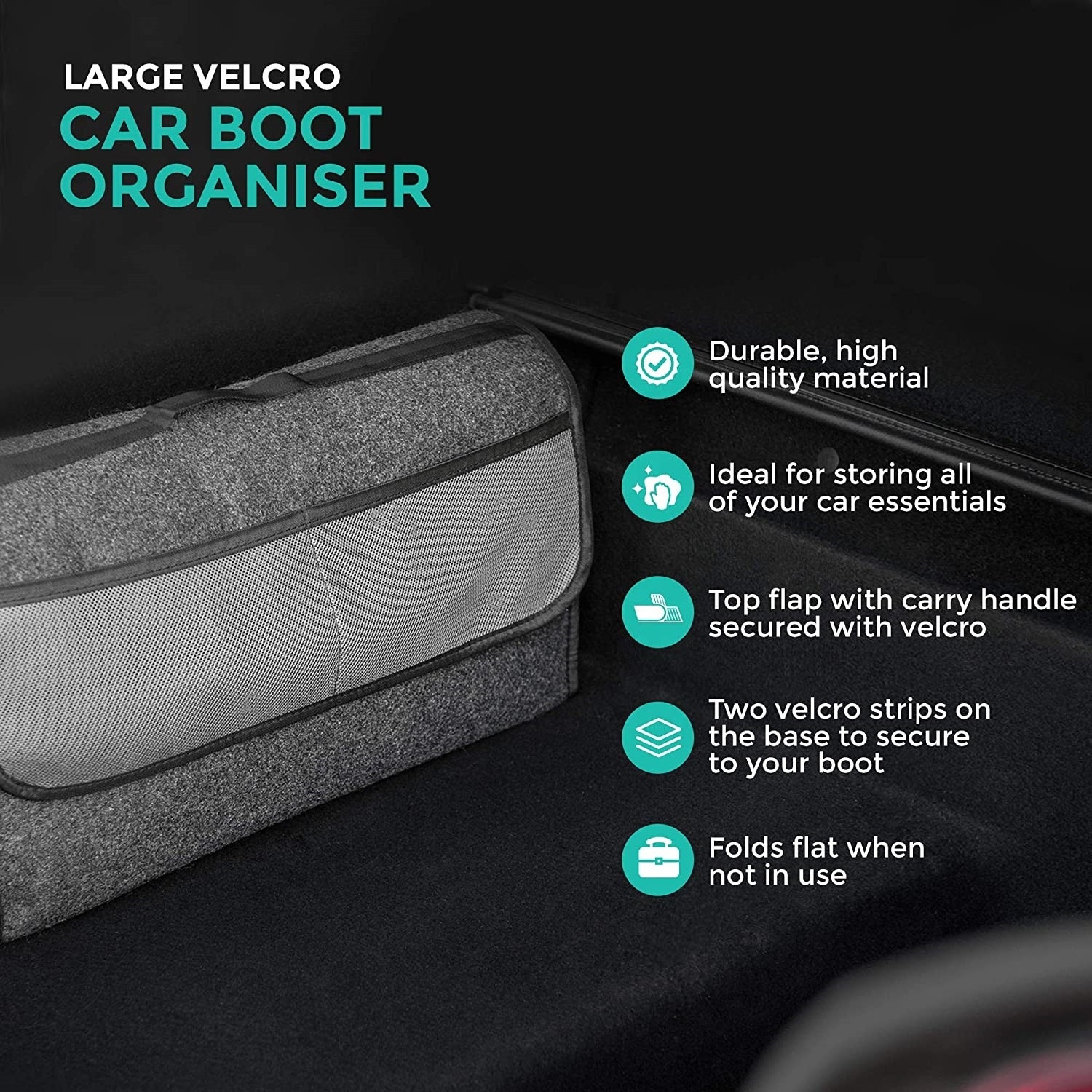 Portable Foldable Storage Box Felt Cloth Car Trunk Boot Organizer for Tools, Winter Accessories, Car Manuals and So On