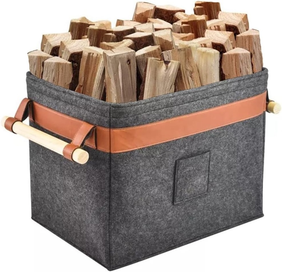 Wholesale Large Felt Storage Basket with Wood Handles for Laundry Clothes Shoes Kids Toys Firewood and Living Room Organization