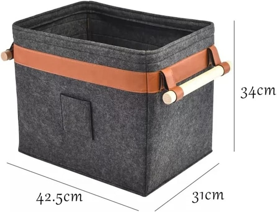 Wholesale Large Felt Storage Basket with Wood Handles for Laundry Clothes Shoes Kids Toys Firewood and Living Room Organization