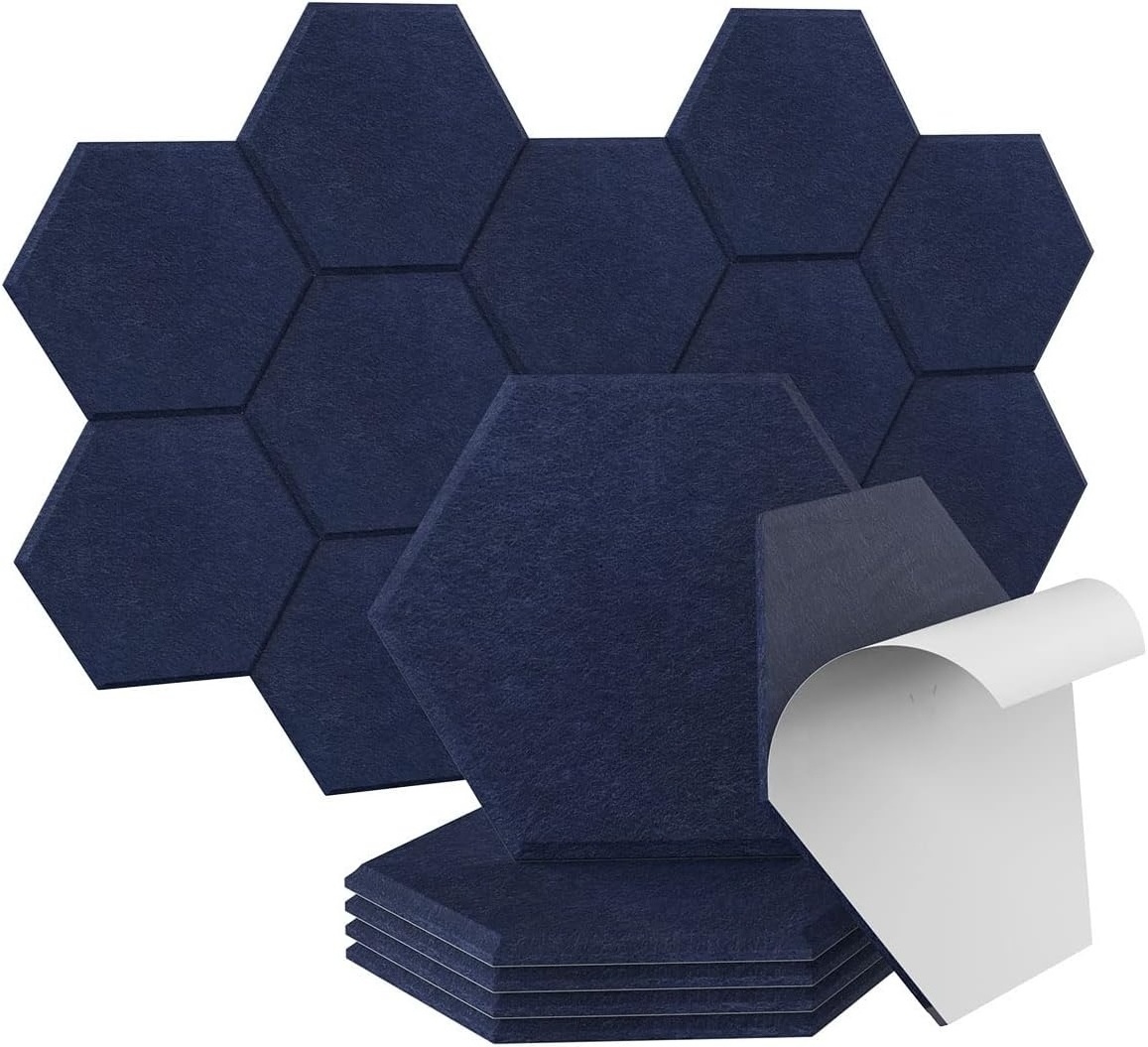 Dark Blue Beveled Edge Hexagon Art Decor Sound Proof Wall Padding Self Adhesive PET Felt Acoustic Panel for Home Cinema