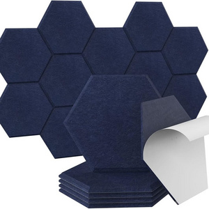 Dark Blue Beveled Edge Hexagon Art Decor Sound Proof Wall Padding Self Adhesive PET Felt Acoustic Panel for Home Cinema