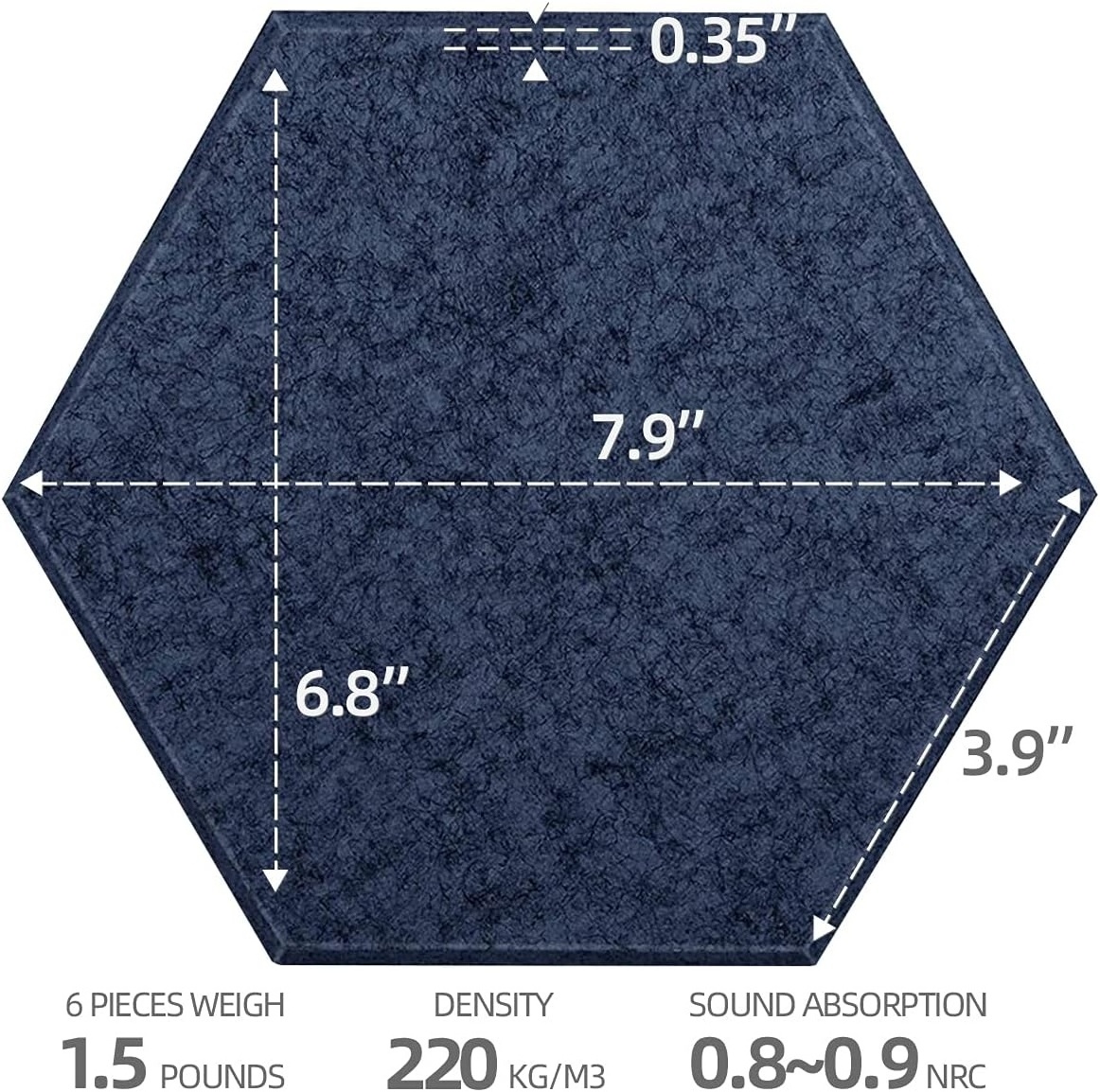 Dark Blue Beveled Edge Hexagon Art Decor Sound Proof Wall Padding Self Adhesive PET Felt Acoustic Panel for Home Cinema