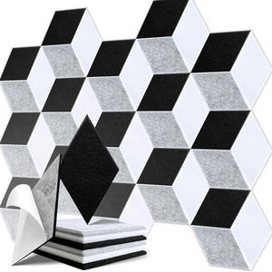 24 Pack Black White Grey Rhombic Self-Adhesive Sound Dampening Panels PET Felt Sound Proof Foam Panels for Wall Ceiling Decor