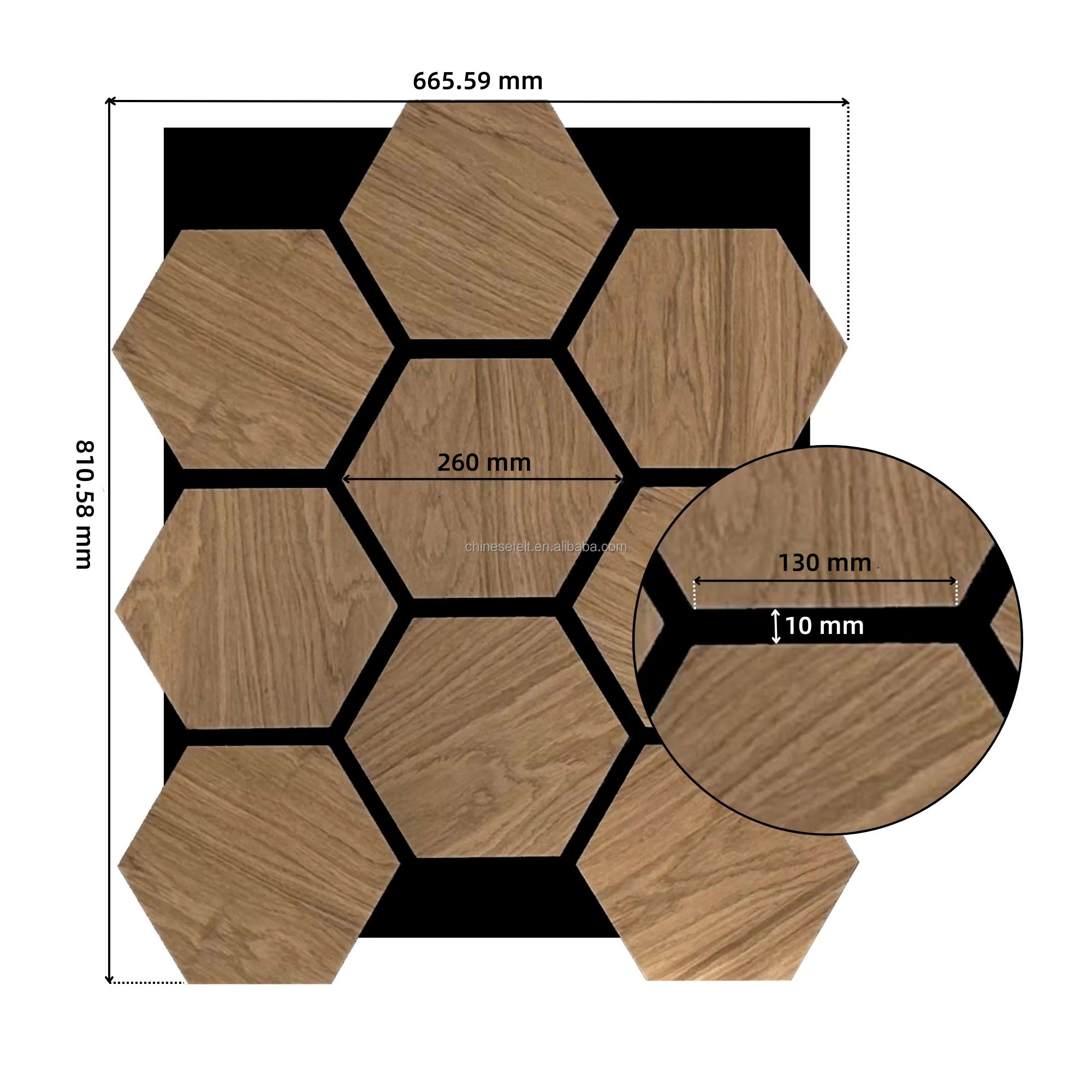 Decorative Honeycomb Wall Panel Hexagon Soundproof Acoustic Panels Bronze Hexagon Wooden Acoustic Panels with Black PET Felt