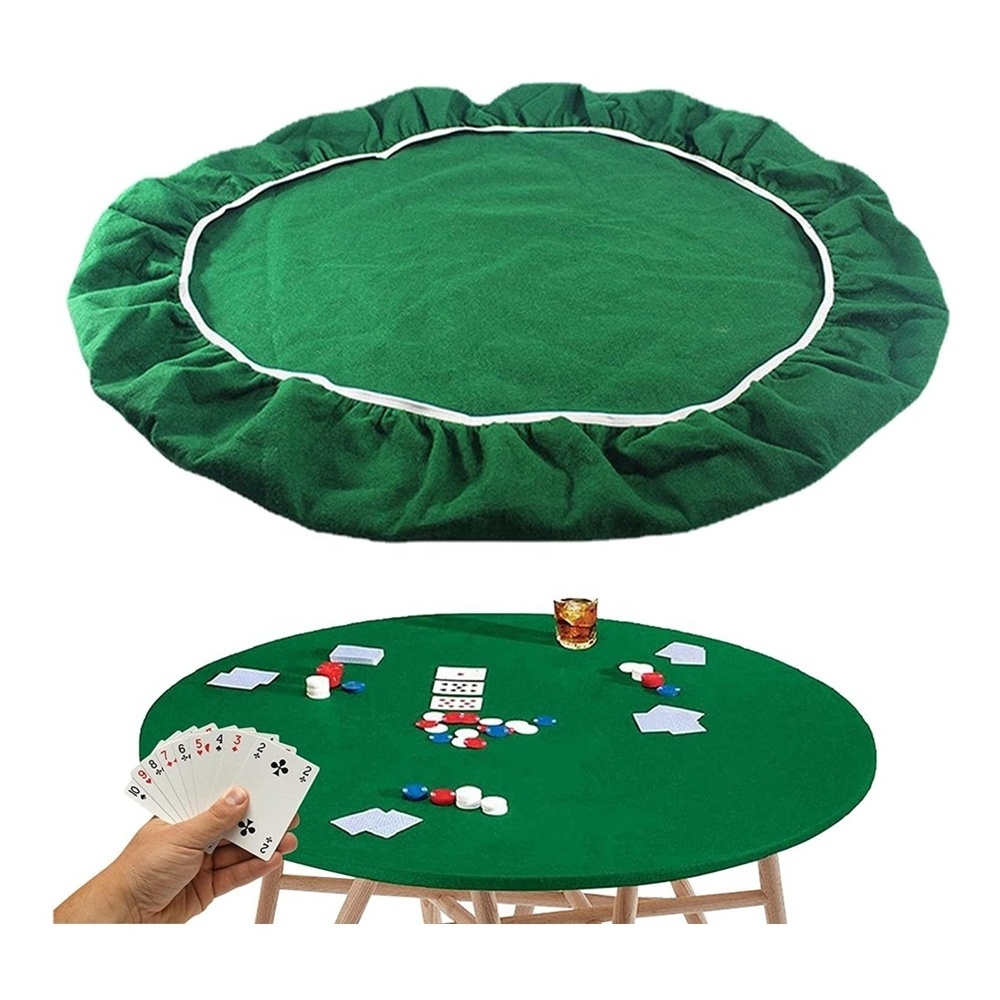 Green Round Adjustable Elastic Felt Table Cover for Poker Board Games Puzzles Mahjong