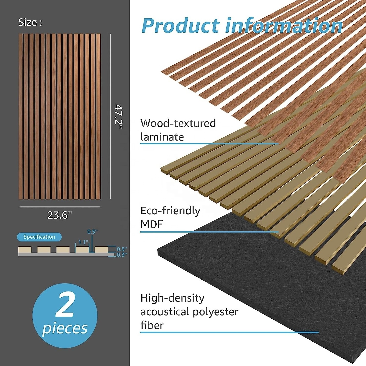 Walnut 3D Fluted Sound Absorbing Wood Slat Acoustic Panels for Wall and Ceiling