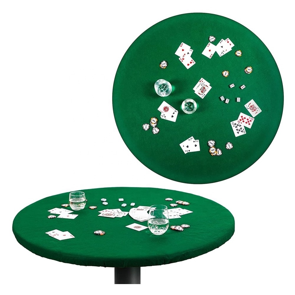 Green Round Felt Tablecloth Poker Table Cover with Elastic Band Fits 36-48 inch Round Tables and 36 inch Square Table