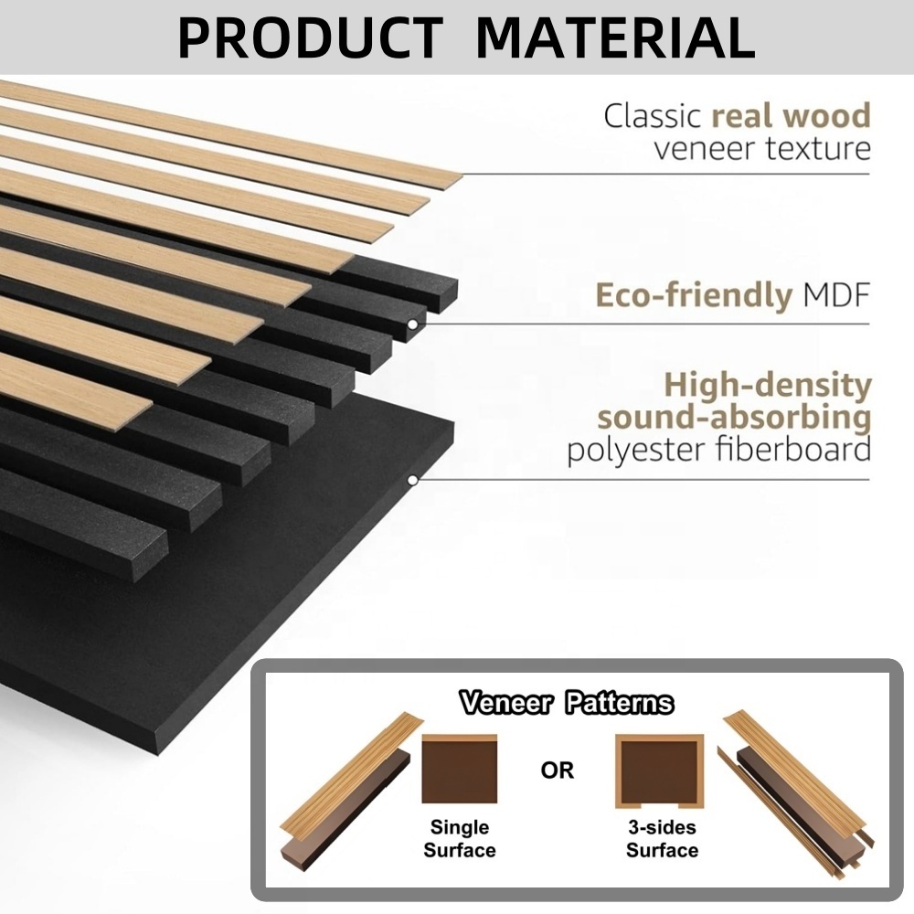 240x60 cm Akupanel Akustik Panel Sound Proof Fireproof Acoustic Diffuser Panel Ebony Wood Veneer MDF Wooden Slat Acoustic Panel