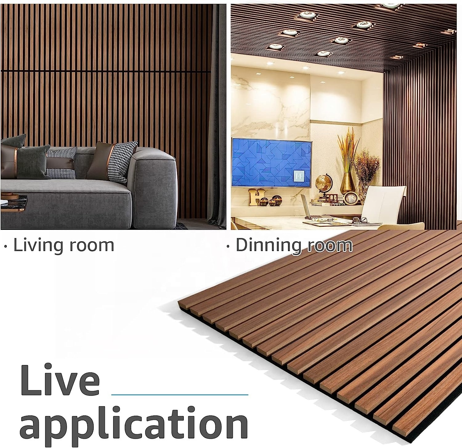 Walnut 3D Fluted Sound Absorbing Wood Slat Acoustic Panels for Wall and Ceiling