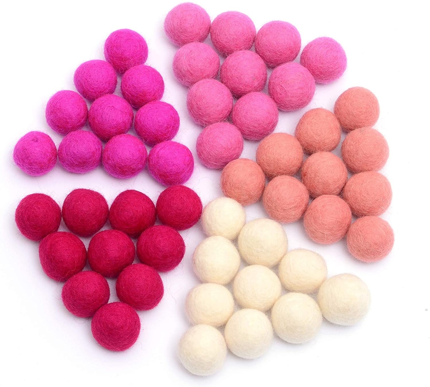 50 Pieces 5 Valentines Colors 2.5 cm Wool Felt Pom Poms Balls for Making Garlands