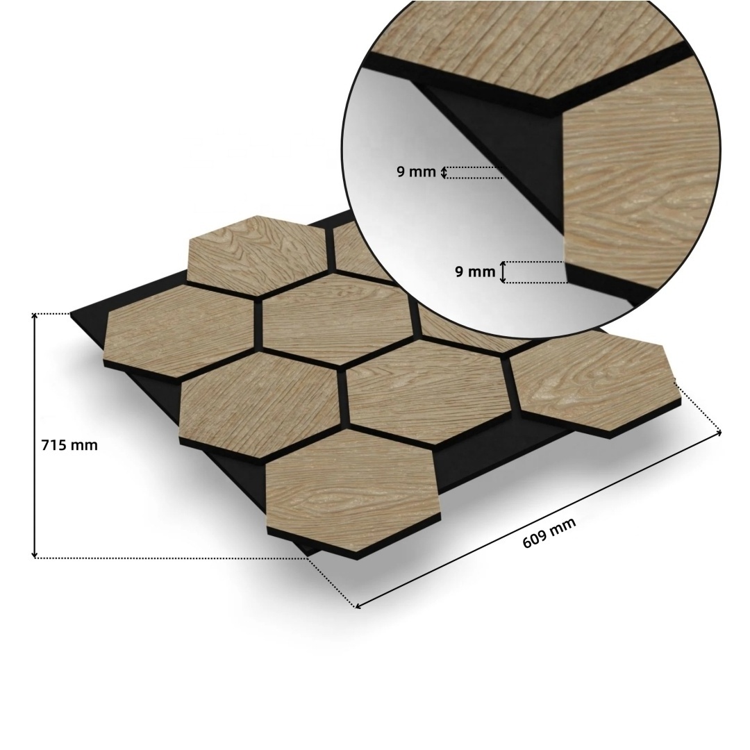 Light Oak Wood Sound Absorbing Panel Akupanel PET Light Oak Wooden Hexagon Slat Acoustic Panel for Home Hotel Coffee Shop Walls