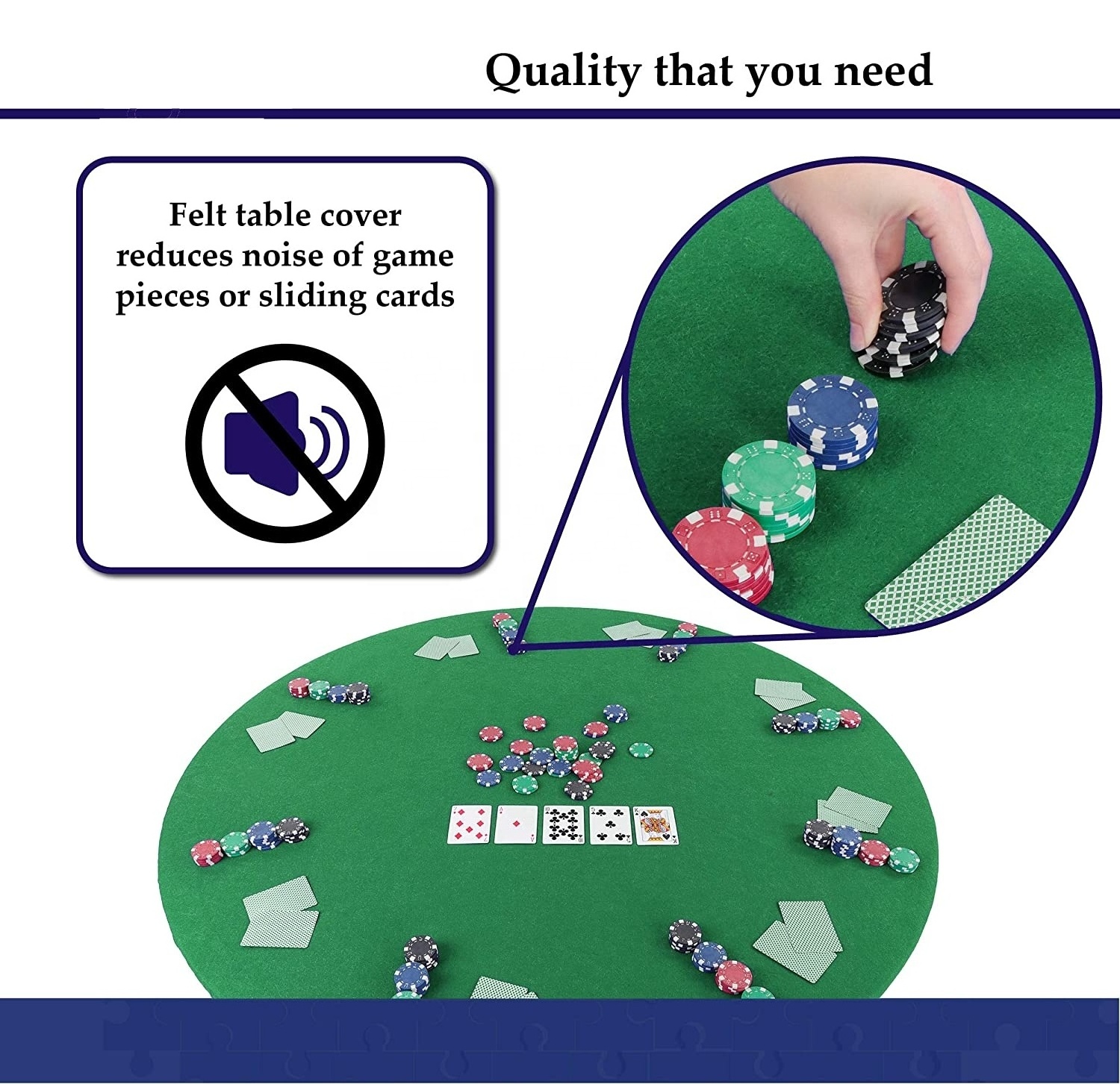 Elastic Band Design Round Green Noise Reduction and Anti-Slip Felt Game Table Cover for Playing Mahjong Poker Dominoes Puzzles