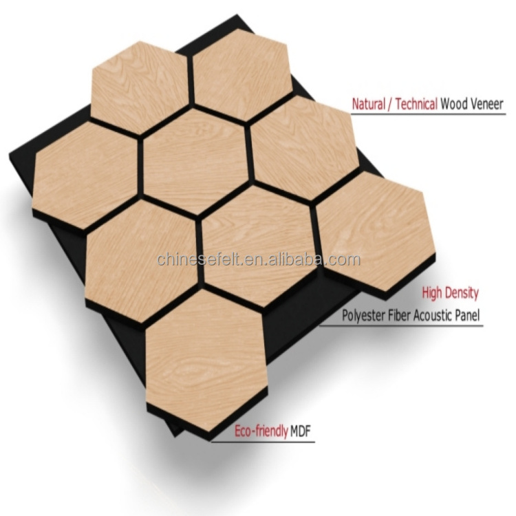 Decorative Honeycomb Wall Panel Hexagon Soundproof Acoustic Panels Bronze Hexagon Wooden Acoustic Panels with Black PET Felt