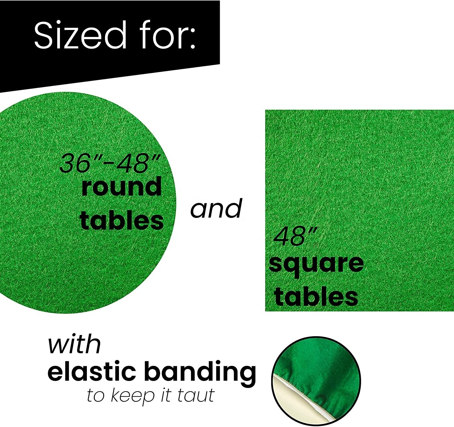 Elastic Edge Green Felt Tablecloth Poker Puzzles Board Games Table Cover for Fits Square 36 x 36 and Round Tables 36 to 48 inch