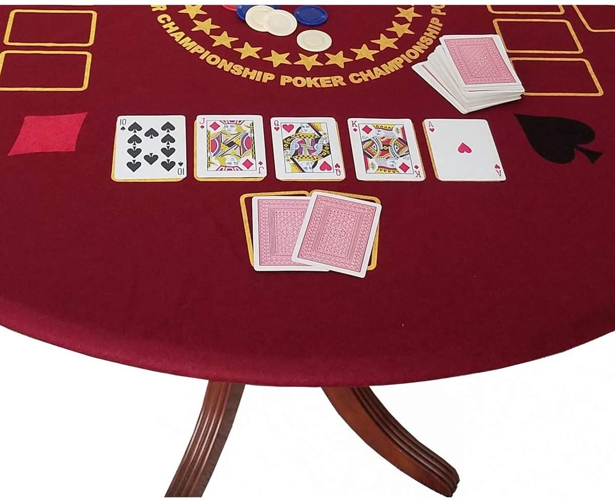 Championship Poker Felt Game Table Cover Stretches to fit up to 48 inch Casino Red