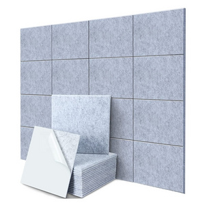 12 x 12 inch 9 mm Thick Beveled Edge Self Adhesive Sound Absorbing PET Felt Acoustic Panels for Studio Home and Office Wall