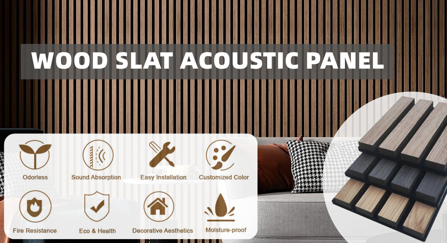 Akupanel 3D Wood Veneer Polyester Fiber MDF Acoustic Slat Wall Paneling for Interior Sound Absorption