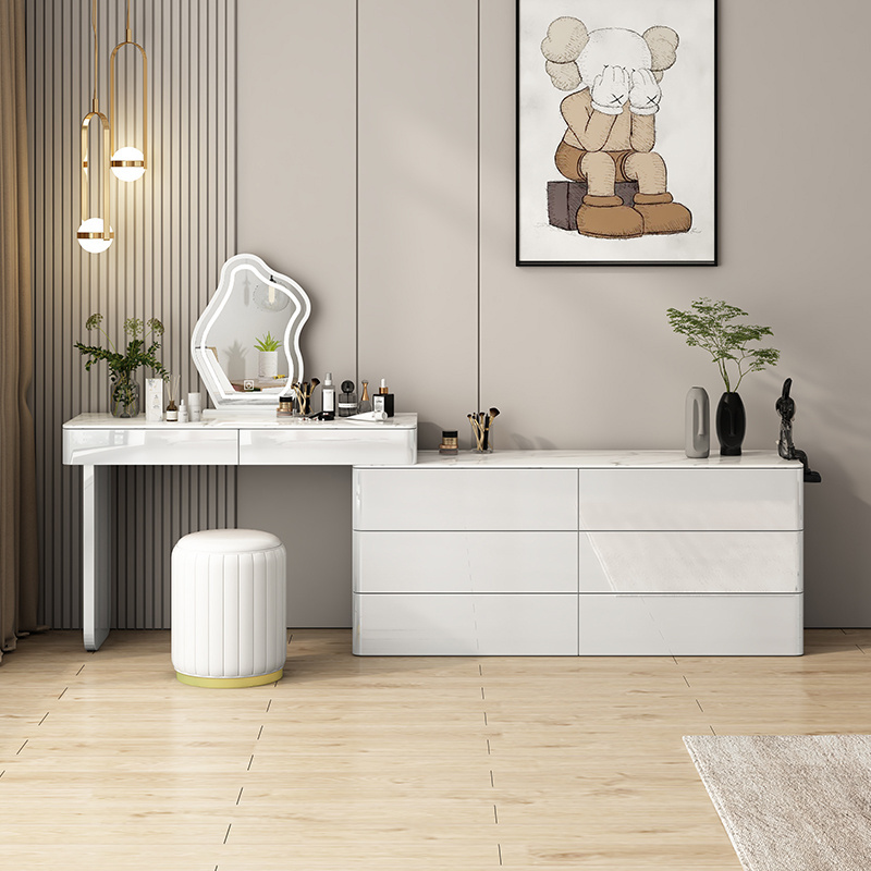 wooden modern vanity dressing table with led mirror and drawers in bedroom or living room