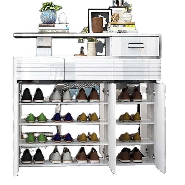 Modern paint craft shoe cabinet large capacity multifunctional storage rack white living room shoe rack