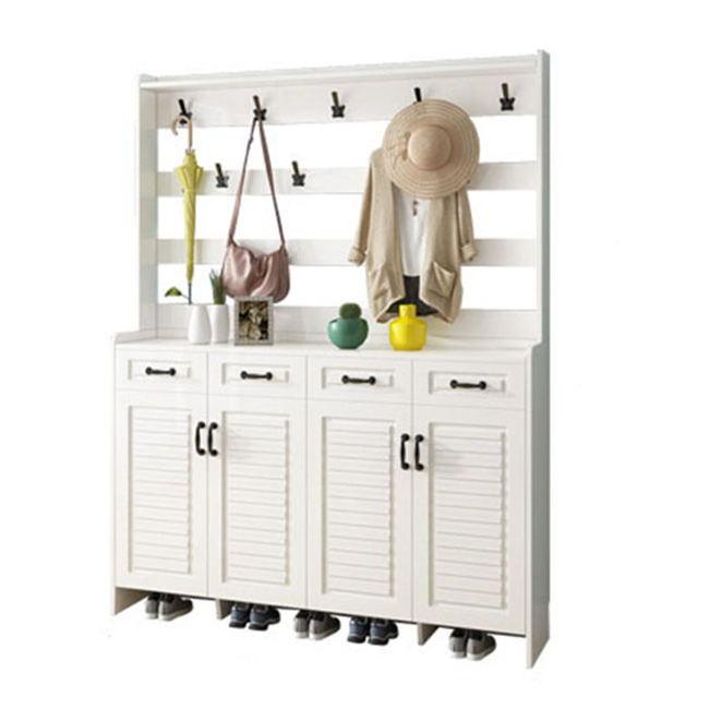 New design modern minimalist style living room entrance hall cabinet set with hanger wooden shoe rack