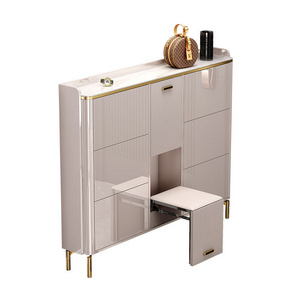 luxury thin custom tipping bucket gray shoes rack cabinet storage mdf with stool wooden modern furniture for entryways