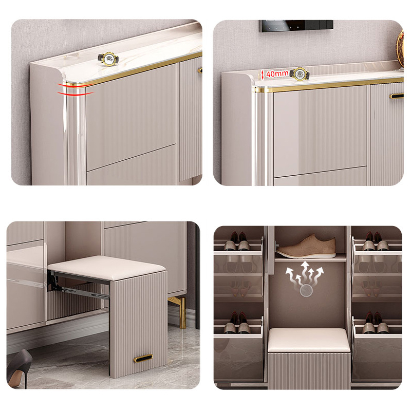 luxury thin custom tipping bucket gray shoes rack cabinet storage mdf with stool wooden modern furniture for entryways