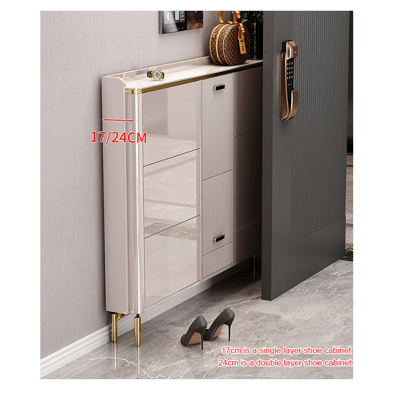 luxury thin custom tipping bucket gray shoes rack cabinet storage mdf with stool wooden modern furniture for entryways