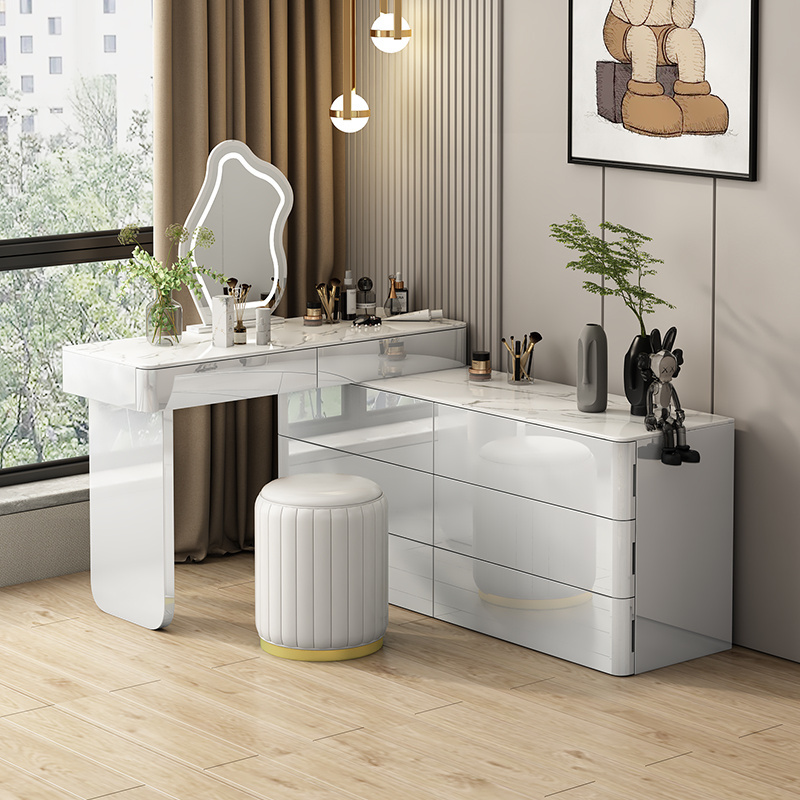 wooden modern vanity dressing table with led mirror and drawers in bedroom or living room