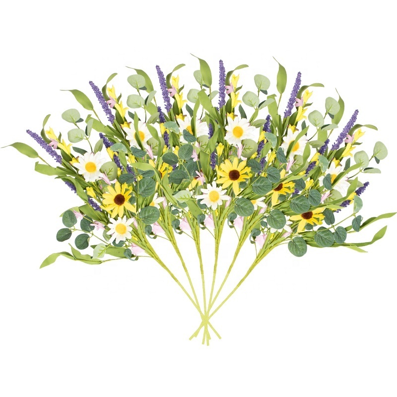 Customized Eucalyptus Leaves Picks Spring Summer Daisy Flower Handmade Wreaths For Table Decoration