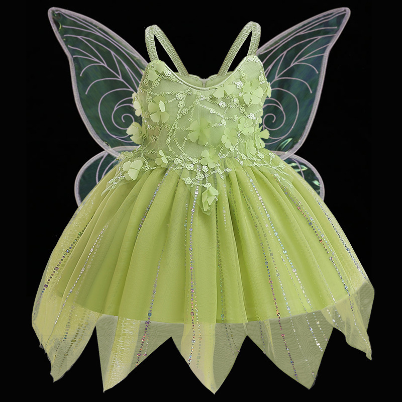 3085 Kids Cosplay Costumes Floral Pattern Sweet Princess Girls Fairy Tale  Birthday Party Dresses With Wing