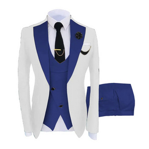 CH6088 Men Slim Fit White Blazer Vest Pants Set Bridegroom Prom 3 Pieces Tuxedoes Wedding Suit Sets