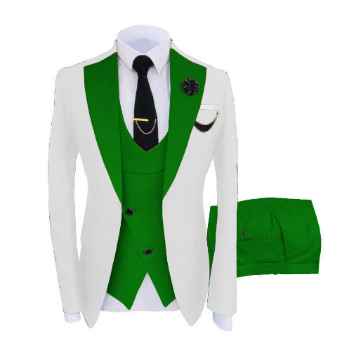 CH6088 Men Slim Fit White Blazer Vest Pants Set Bridegroom Prom 3 Pieces Tuxedoes Wedding Suit Sets