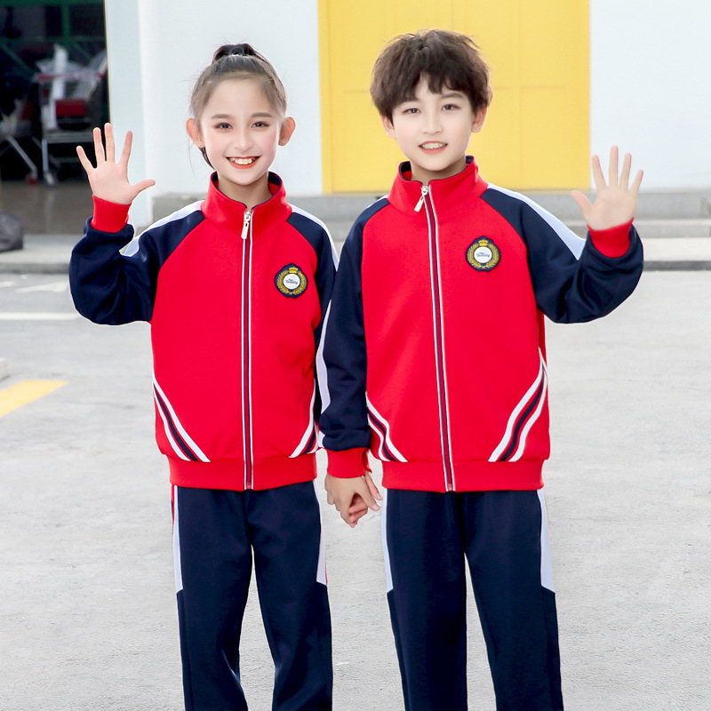 LQ008 Custom Spring Primary Middle School Students Uniforms Sets Boys And Girls Sports Tracksuits