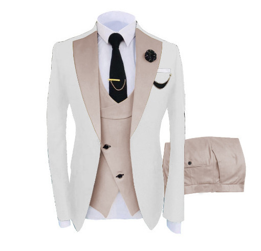 CH6088 Men Slim Fit White Blazer Vest Pants Set Bridegroom Prom 3 Pieces Tuxedoes Wedding Suit Sets