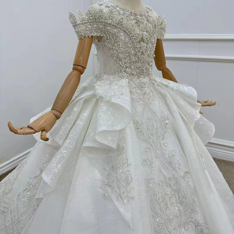 ZX-1138 Elegant Off Shoulder Ivory Ball Gown Kids Flower Girls Wedding Dresses