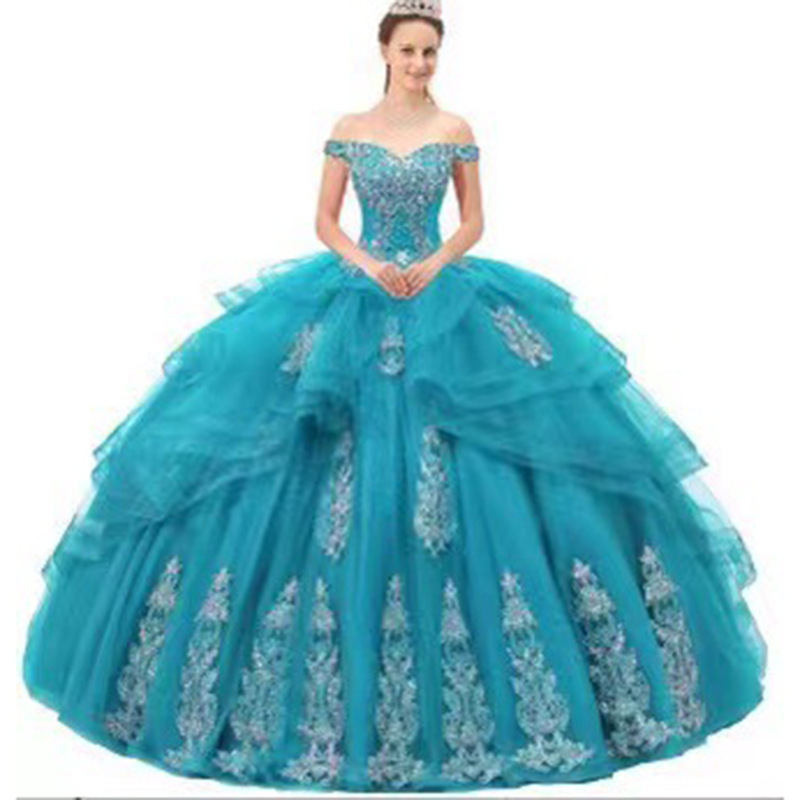 2984 Off The Shoulder Royal Blue Quinceanera Dresses 15 16 Lace Appliques Ball Gown Prom Dress Tulle Masquerade Gown