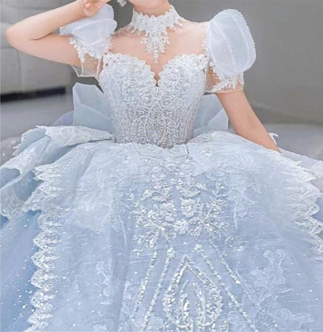 ZX-04 Princess Wedding Gown Main New Summer 2023 Luxury Court Fairy Big Trailing Blue Evening Wedding Dress For Bride